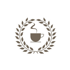 Vintage cup logo leaves design vector illustration