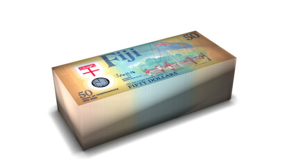 Fiji 50 Dollars  Banknotes Money Stack on White Background