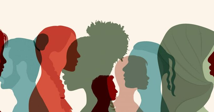 Group of men and women of diverse culture. Diversity multi-ethnic and multiracial people. Concept of racial equality. Mixed race. Multicultural society. Friendship. Silhouette profile
