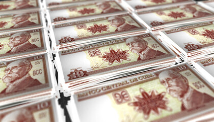 3D Bunch of Cuba 10 Pesos Money Banknote