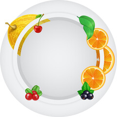 Fruits and berries round flyer banner card template for design