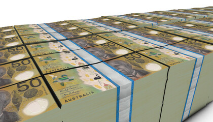 3D Pile of Australia 50 Dollars Money banknote