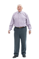 gray-haired man in full growth on a white background