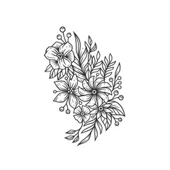 Original monochrome vector illustration in vintage style. A festive bouquet of flowers for the design.