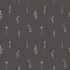Astrology moon and branches of plants herbs with leaves pattern seamless square isolate on gray background. Textured digital art. Print for textiles, postcard, banner, website, stationery, tattoo