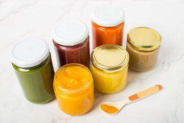 Set of baby pureed food of broccoli