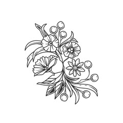 Original monochrome vector illustration of flowers in vintage style.