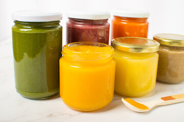 Set of baby pureed food of broccoli