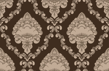 Damask seamless pattern element. Vector classical luxury old fashioned damask ornament, royal victorian seamless texture for wallpapers, textile, wrapping. Vintage exquisite floral baroque template.