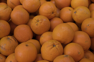 Fresh Oranges at the market counter.