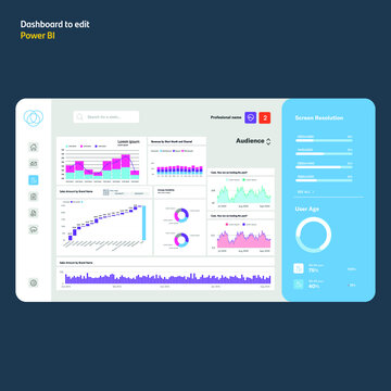 Dashboard Power Bi Template. Graphs Diagrams To Edit. EPS10