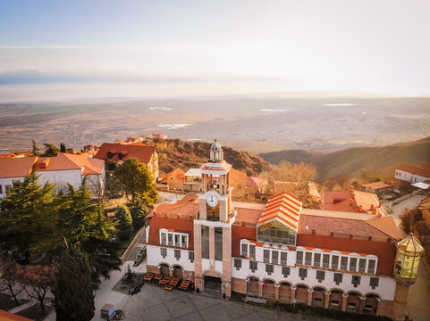 Sighnaghi National museum stylish building with panorama view of Alazani valley.