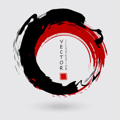 Black and red ink round stroke on white background.