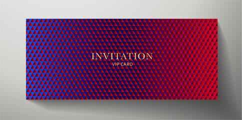 Premium VIP Invitation template with abstract red, blue triangle pattern (texture). Modern background design for invite, Gift certificate, Voucher, Gift card or coupon