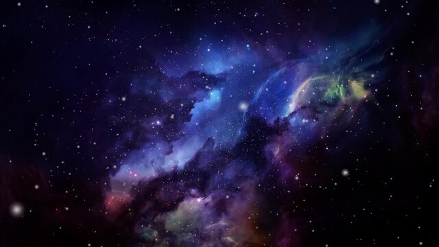 multicolored nebula clouds in the star-studded universe.