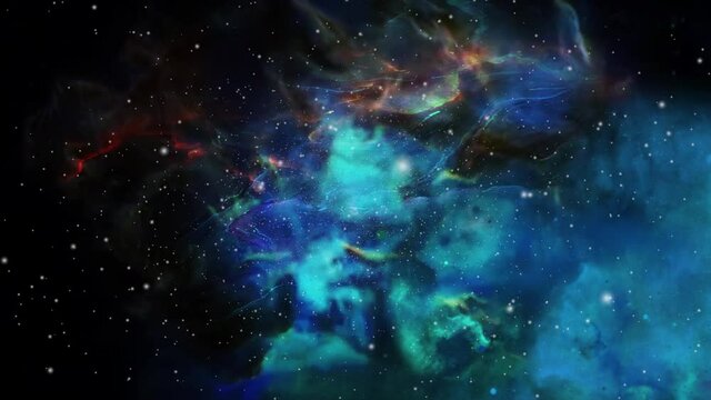 blue nebula clouds and surrounding stars that move and float in the universe.