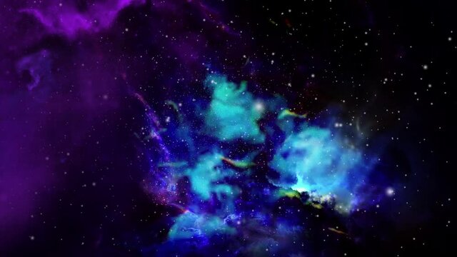 blue and purple nebula clouds moving and floating in the universe.