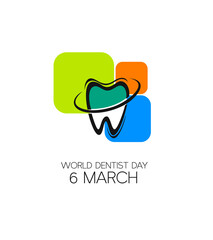 World Dentist Day.  6 march  dentist` day. Dentistry background with clean  tooth, Vector illustration