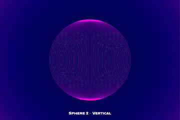 Neon vector shape sphere with editable lines strokes on dark purple unicolor background