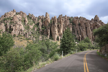 Road along the organ pipe rock formation in Chiricahua National Monument, Arizona, USA