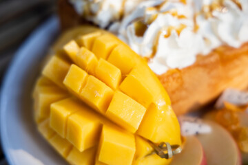 sweet mango with honny toast on summer