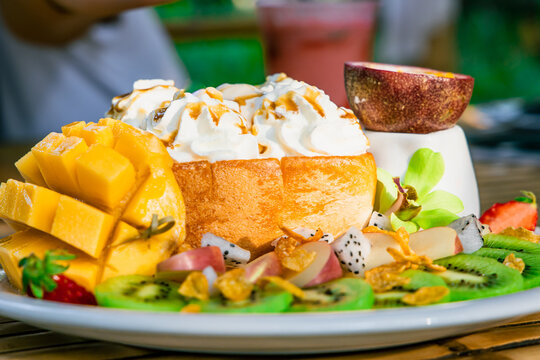 sweet mango with honny toast on summer