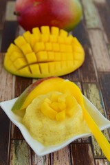 Mango pudding with cubed fresh mango on top