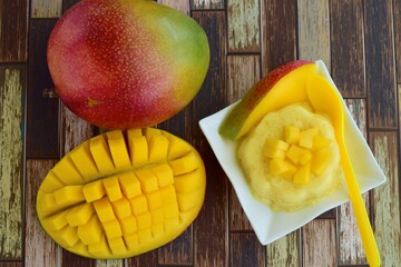 Mango pudding with cubed fresh mango on top