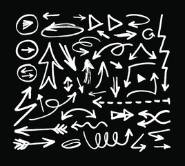 Vector art illustration grunge arrows. Set of hand drawn paint object for design use. Abstract brush drawing