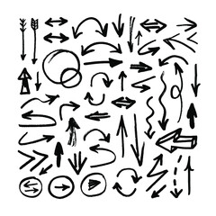 Vector art illustration grunge arrows. Set of hand drawn paint object for design use. Abstract brush drawing