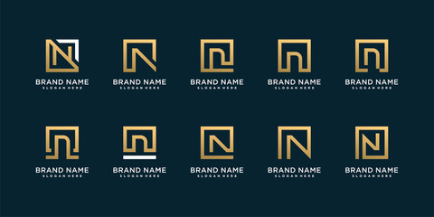 Naklejka premium Set of N letter logo collection with golden concept idea Premium Vector