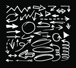 Vector art illustration grunge arrows. Set of hand drawn paint object for design use. Abstract brush drawing