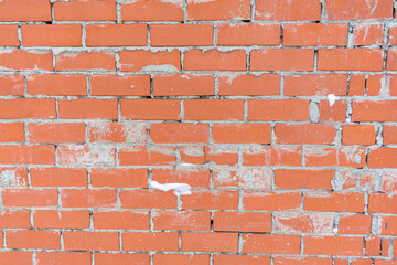 Obraz premium Brickwork textured natural surface. Wall of the auxiliary building, not very high quality masonry. Rough fast wall masonry 