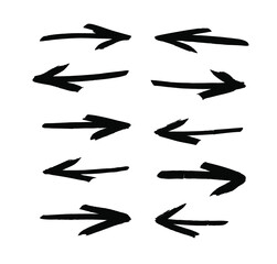 Vector art illustration grunge arrows. Set of hand drawn paint object for design use. Abstract brush drawing