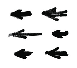 Vector art illustration grunge arrows. Set of hand drawn paint object for design use. Abstract brush drawing