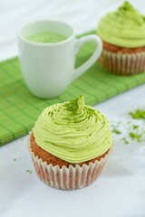 Matcha green tea cupcakes served with Matcha latte
