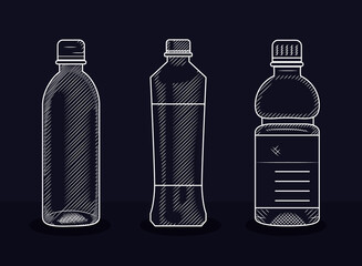 set of plastic bottles, sketch style