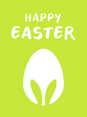 Happy Easter card or poster with cute bunny ears and egg silhouette on pastel background. Traditional symbol of holiday. Simple minimalistic desig for card, banner or poster. Vector illustration.