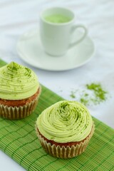 Matcha green tea cupcakes with matcha latte