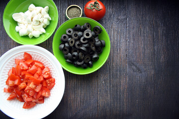 Ingredients for Italian salad dressing. Culinary background.
