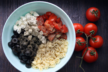 Ingredients for Italian salad dressing. Culinary background.