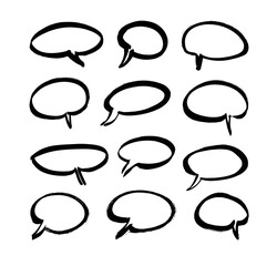 Vector art illustration grunge speech bubbles. Set of hand drawn paint object for design use. Abstract brush drawing.