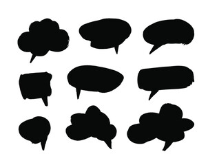 Vector art illustration grunge speech bubbles. Set of hand drawn paint object for design use. Abstract brush drawing.