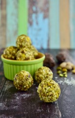 Matcha date cashew coconut pistachio energy balls