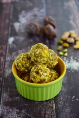 Matcha date cashew coconut pistachio energy balls