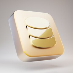 Database icon. Golden Database symbol on matte gold plate.