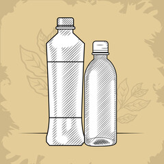 water bottle and plastic bottle, sketch style