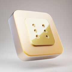 Dice Six icon. Golden Dice Six symbol on matte gold plate.