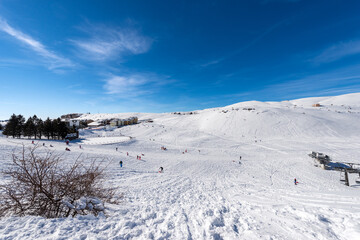 Malga San Giorgio, Ski Resort in winter with snow. Altopiano della Lessinia (Lessinia Plateau), Regional Natural Park, Bosco Chiesanuova Municipality, Verona province, Veneto, Italy, Europe.