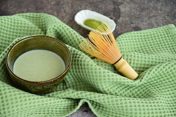 Organic Green Matcha Tea in a Bowl
